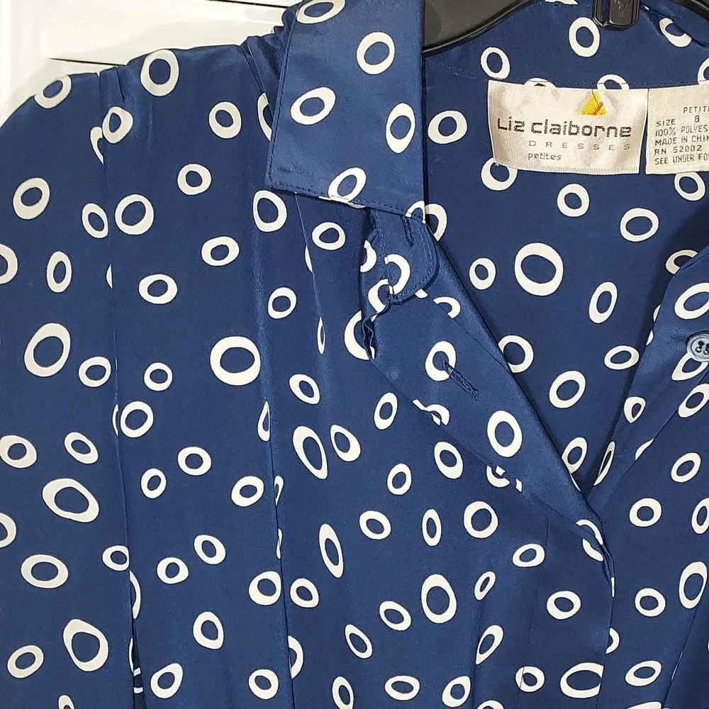 Rouje Look Liz Claiborne Blue and White Casual Button Front Dress 8p 38 - Picture 5 of 9